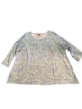 Hearts of Palm Woman 2X Paisley 3/4 Sleeve Top – Blue & Lavender